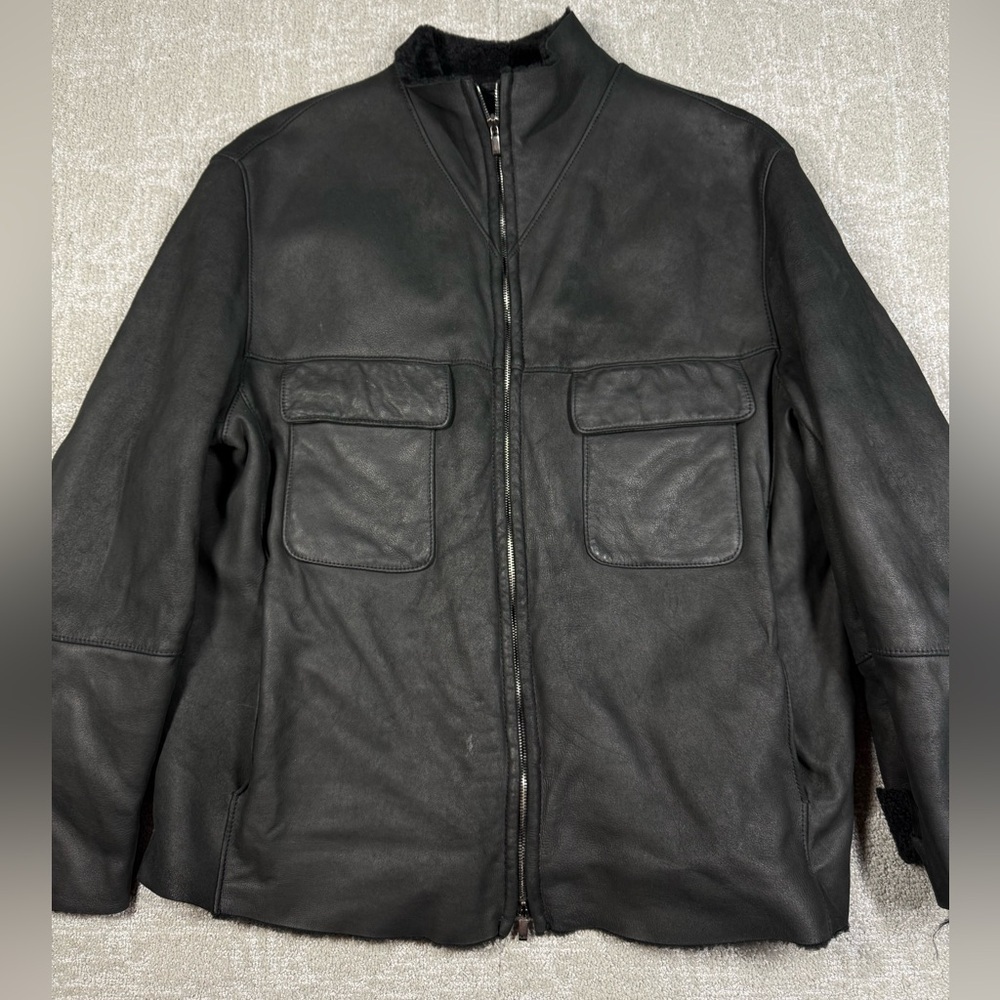 Hugo Boss Black Sherpa Lined 100% Lambskin Black Suede Full Zip Bomber Jacket XL